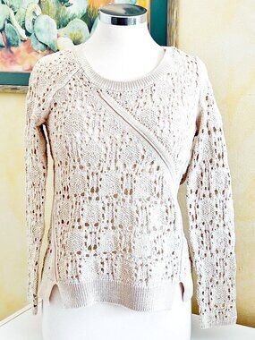 Knitted and Knotted Cream Crochet-Style Sweater from Anthropologie